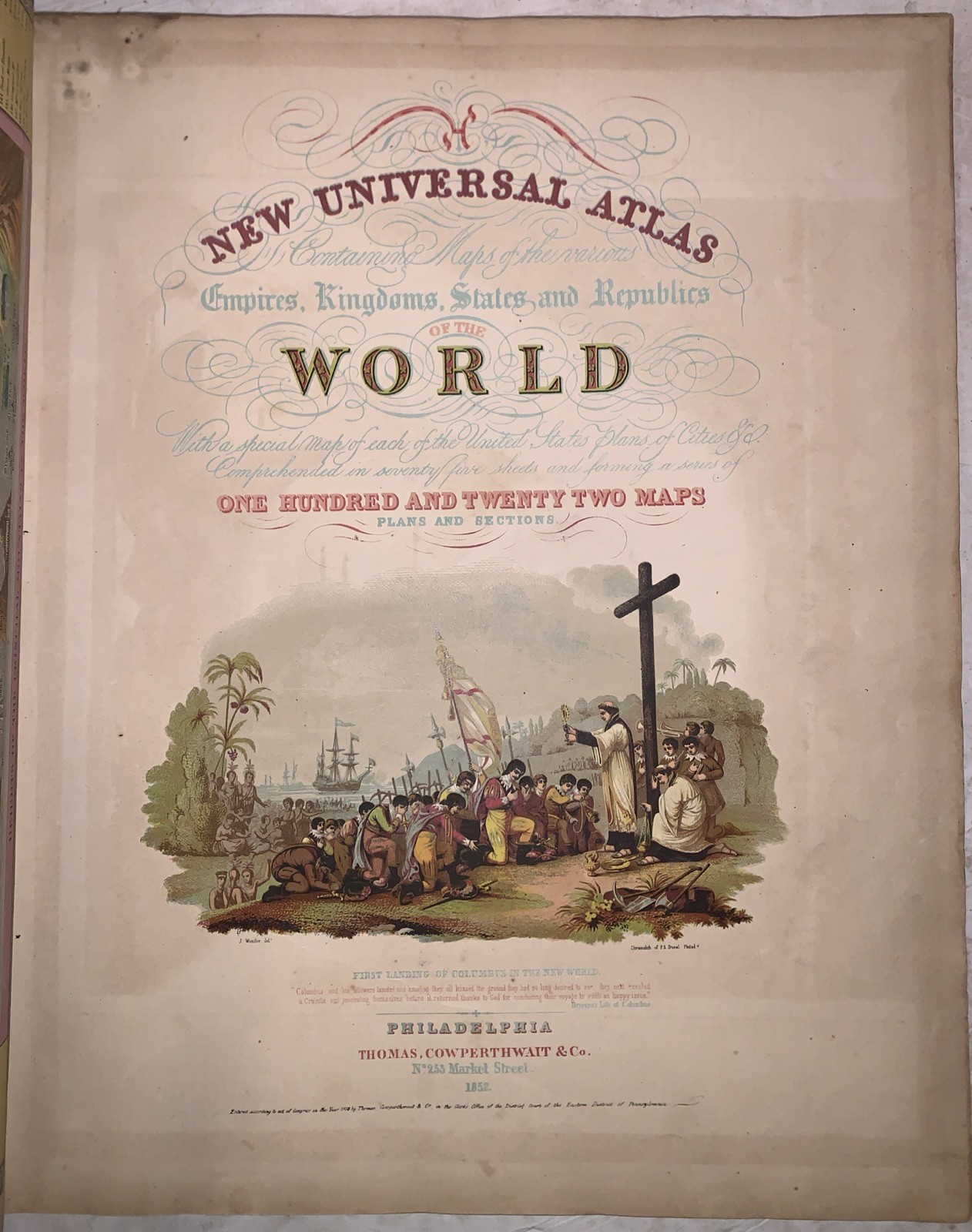 1852, MITCHELL, A NEW UNIVERSAL ATLAS, 73 HAND-COLORED MAPS, CARTOGRAPHY, FOLIO