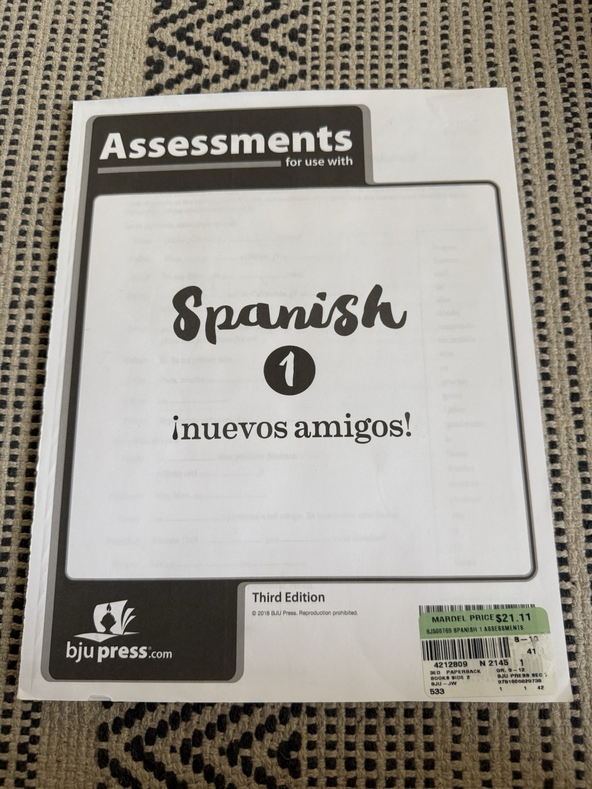 BJU Press SPANISH 1 STUDENT ASSESSMENTS 500769 Homeschool Curriculum