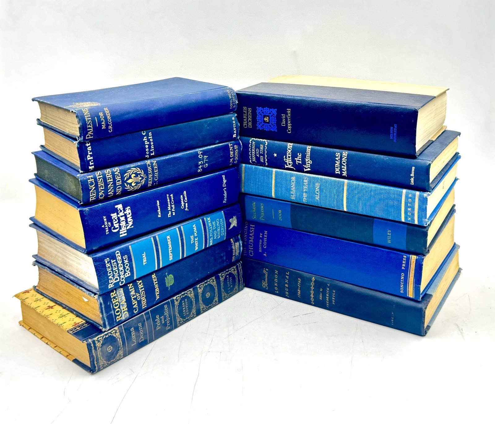 Vintage Book Lot of 5 BLUE Old Antiquarian Rare Decoration Hardcover Books