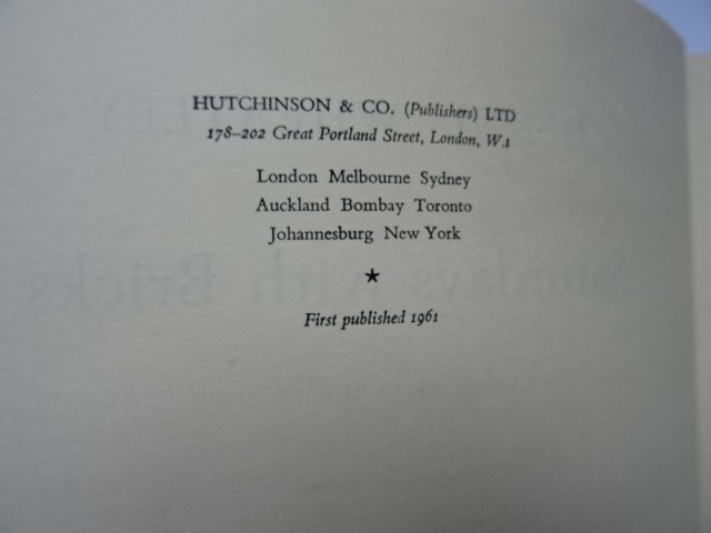 WHEATLEY, Dennis; Saturdays with Bricks. 1961 1st Edition /1st Imp