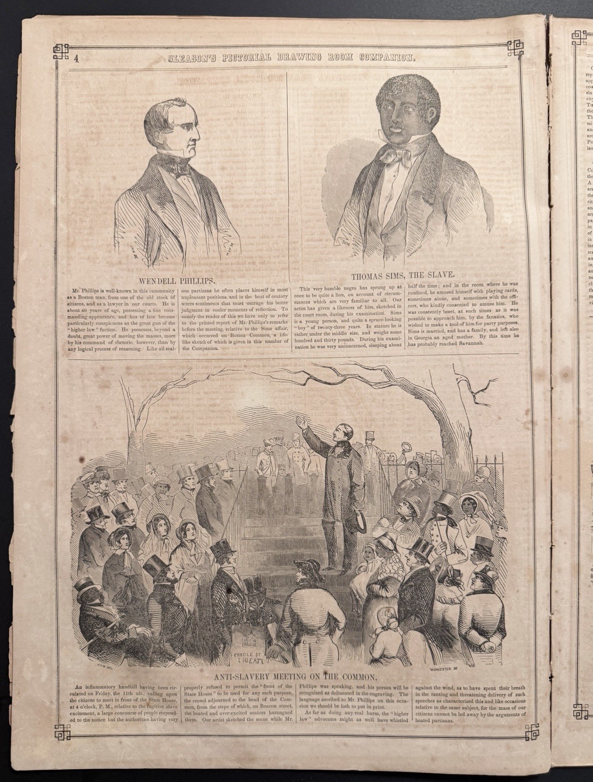 ORIGINAL 1851 GLEASON’S PICTORIAL: FUGITIVE SLAVE SIMMS BOSTON ABOLITIONIST RIOT