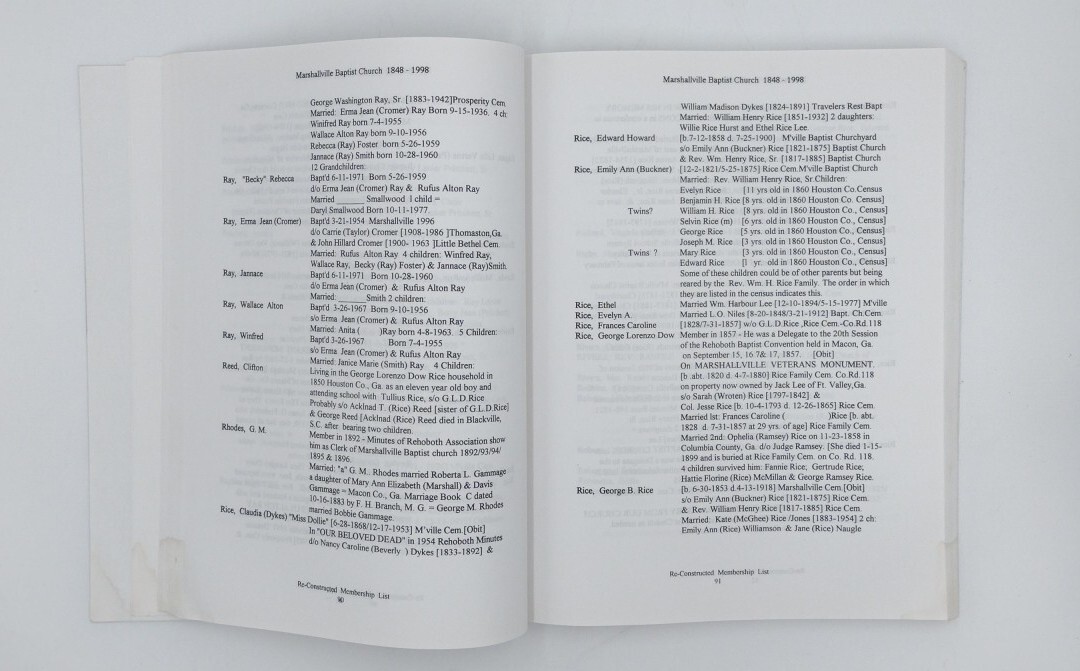 History Of Marshallvilles First Baptist Church Georgia 1848-1998 390 Pages