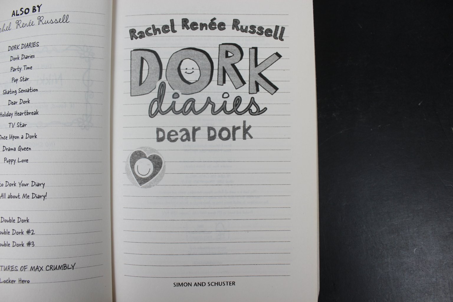 Dork Diaries Dear Dork Rachel Renée Russell 2013 Book #5 Simon & Schuster ~VG
