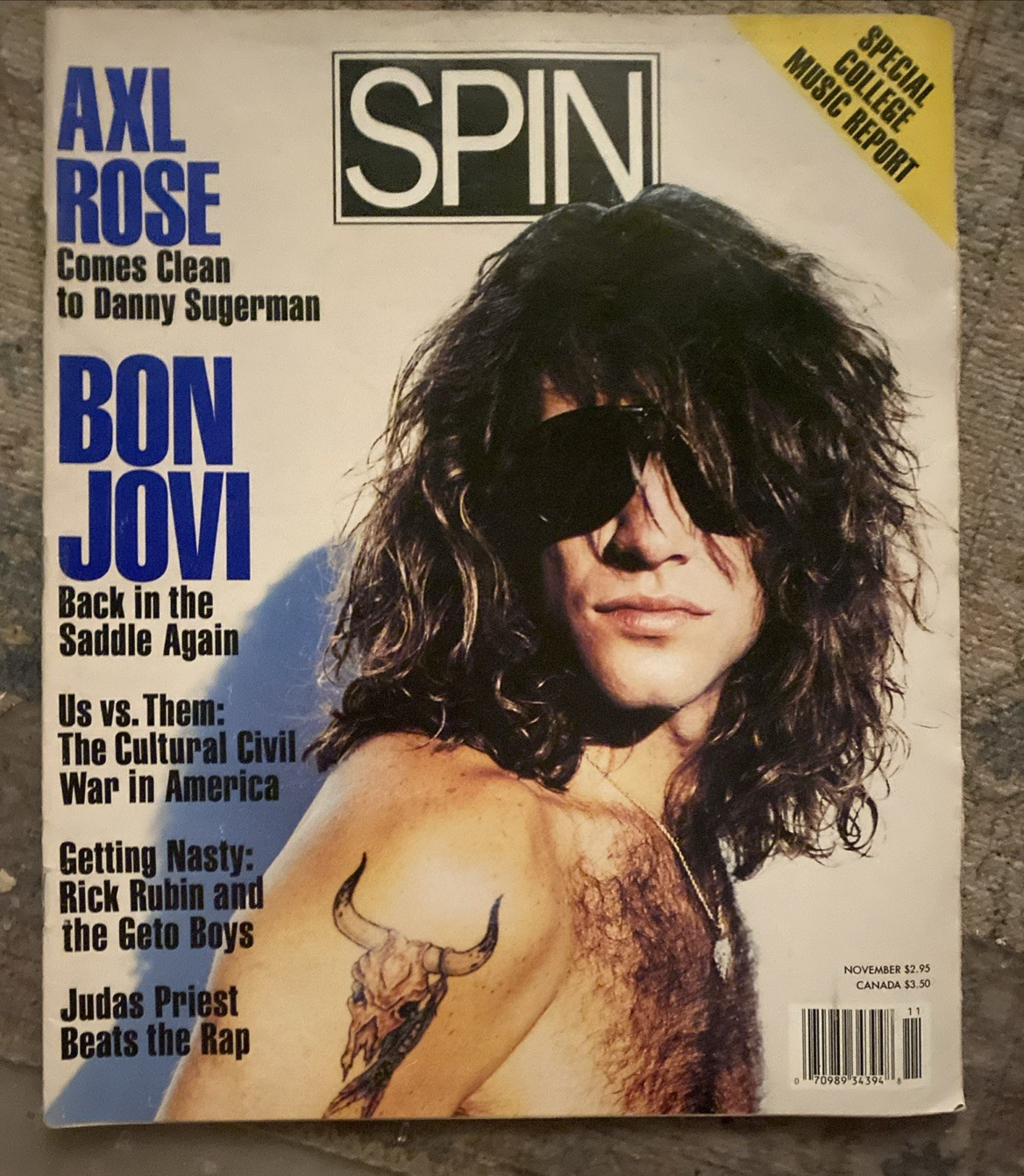 NOVEMBER 1990 SPIN MAGAZINE JON BON JOVI AXL ROSE RICK RUBIN JUDAS PRIEST