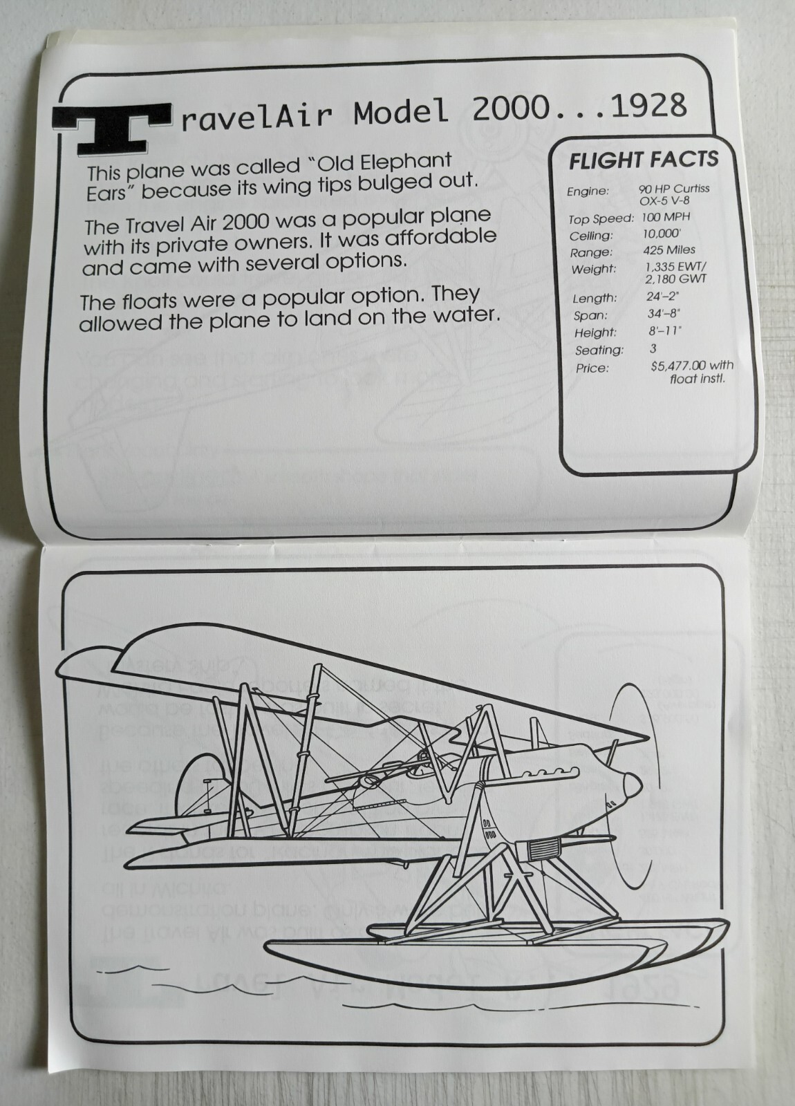 The Famous Airplanes of Kansas Coloring Book With World War II Stearman Biplane