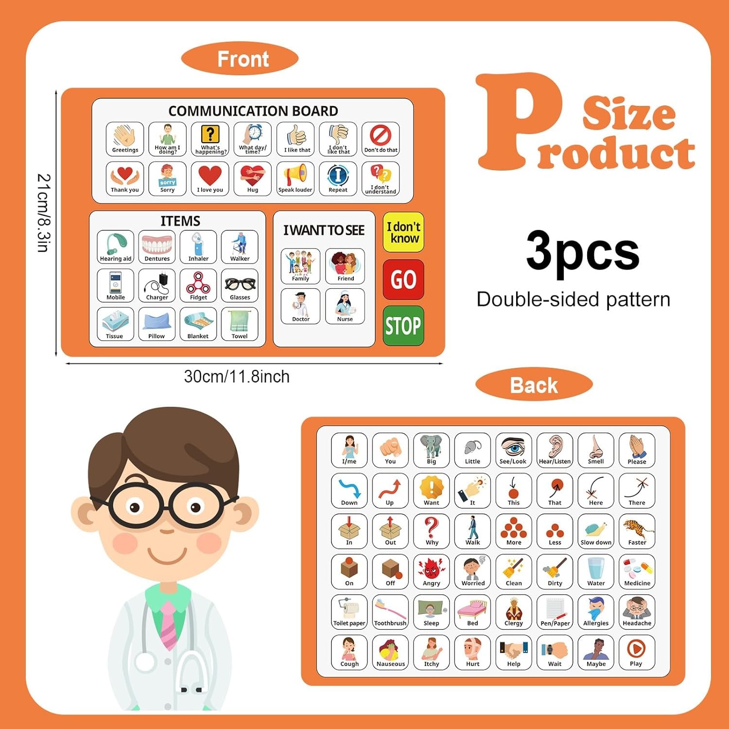 Fuyoooo 3 Pcs Communication Boards for Non Verbal Adults 11.81 x 8.27 Inches Col