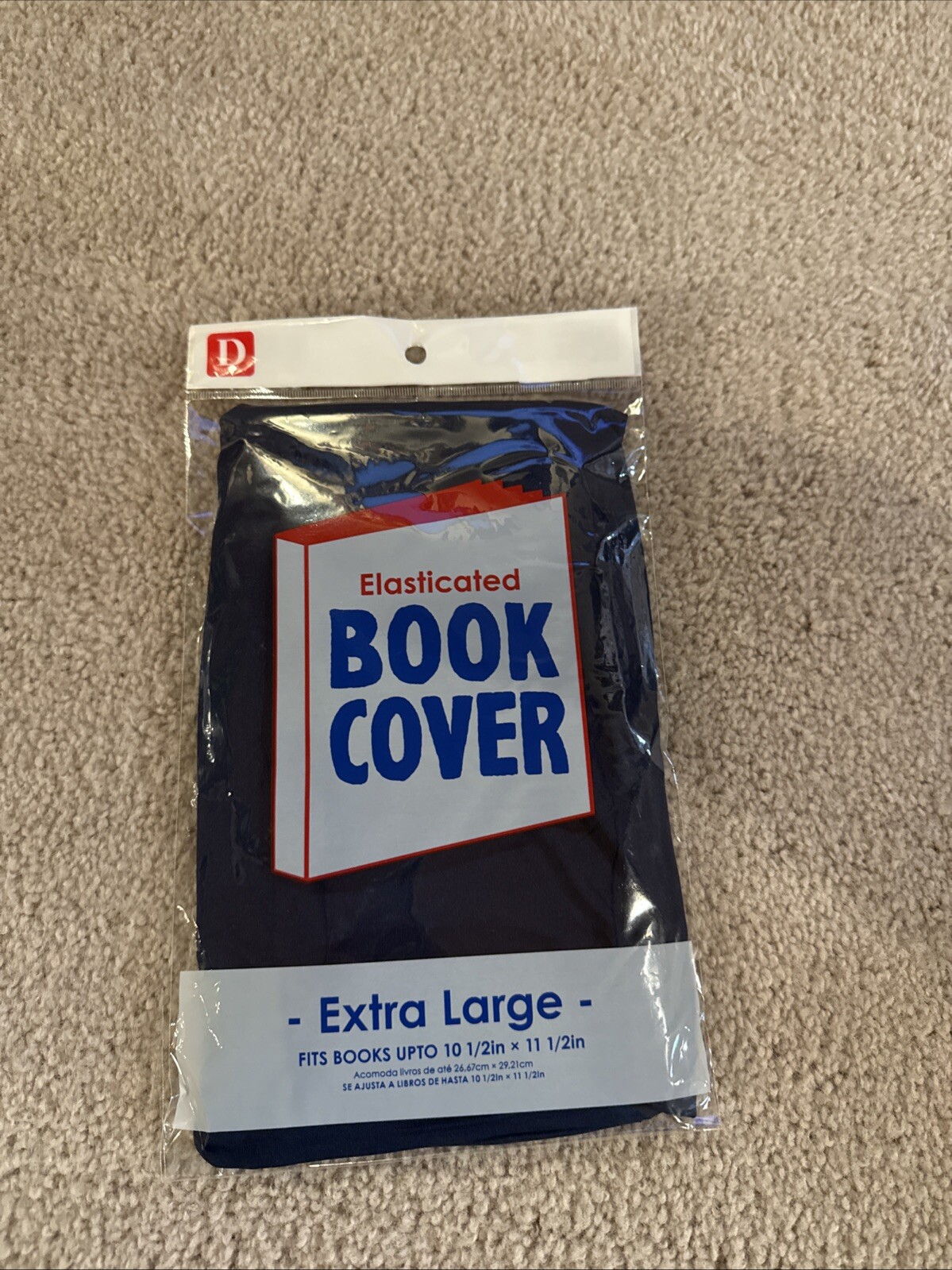 Fabric Book Cover Elasticated Extra Large Fits Up to 10.5×11.5in Navy