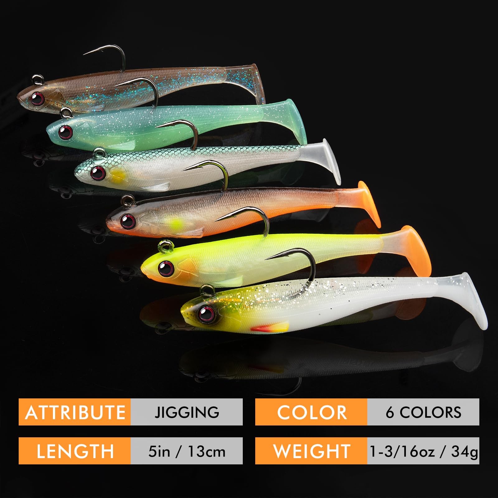 TRUSCEND Shadtale Easy Catch Soft Fishing Lures with BKK 5in (13cm), 5″,1.2oz