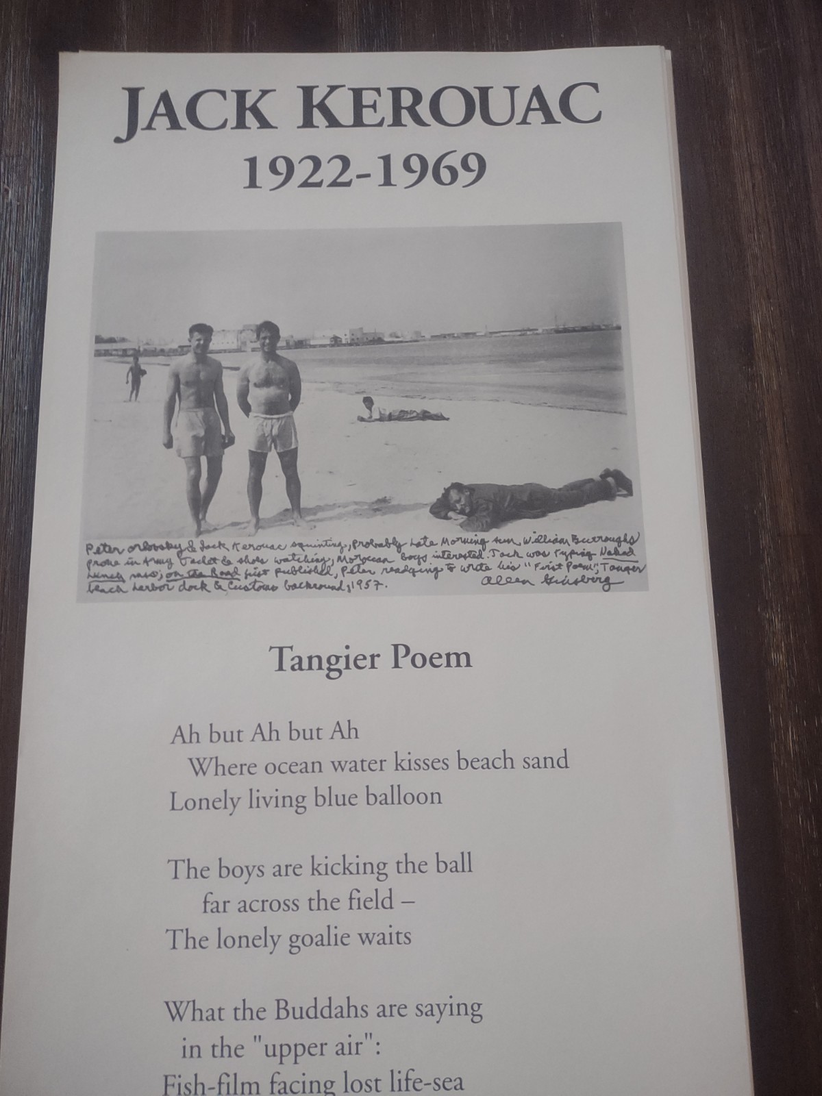 Jack Kerouac Tangier Poem White Fields Press Poster 1992 Burroughs Ginsberg Beat