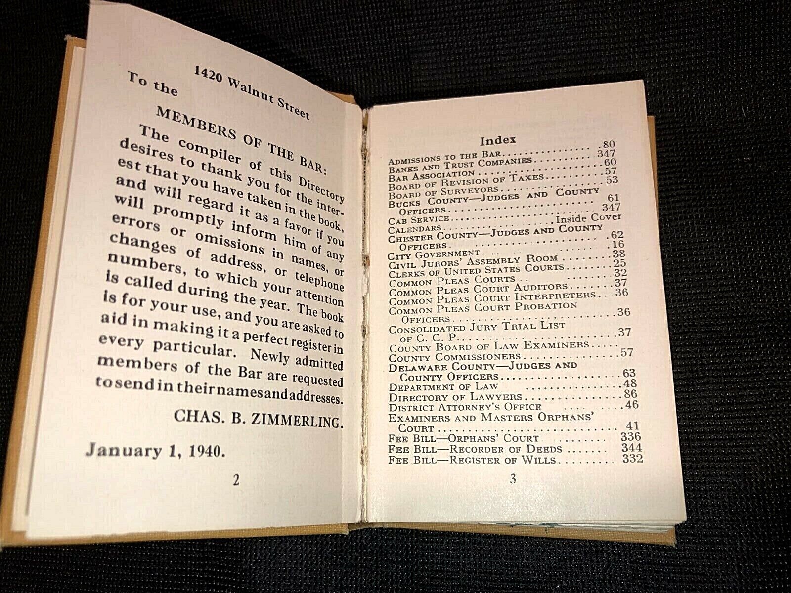 Rare Vintage 1940 Philadelphia Bar Complete Miniature Legal Directory 359 pages
