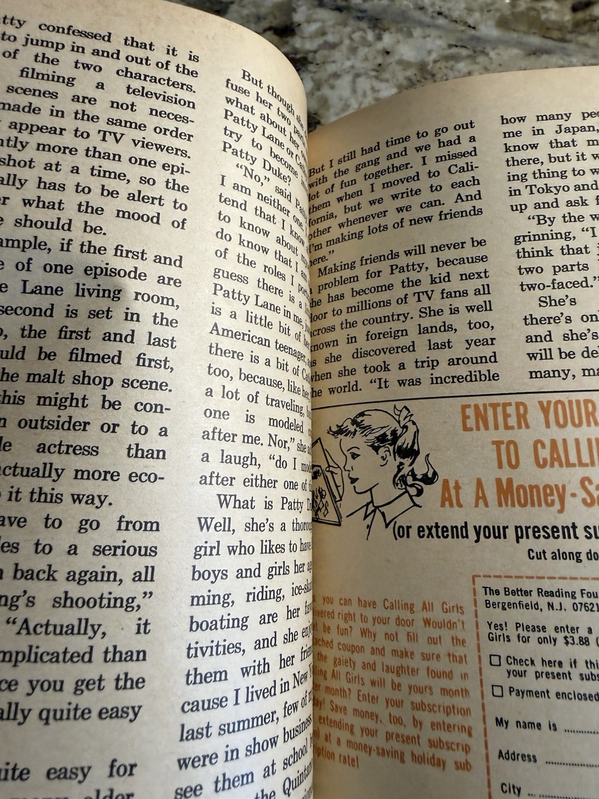 Vtg Calling All Girls December 1965 PATTY DUKE