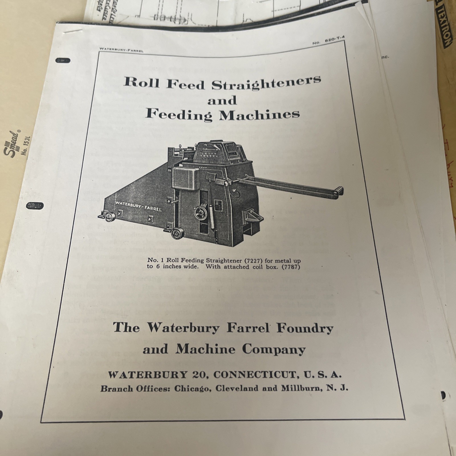 Waterbury-Farrel Roll Feed Straighteners/Machines Assembly Drawings(4) & Specs