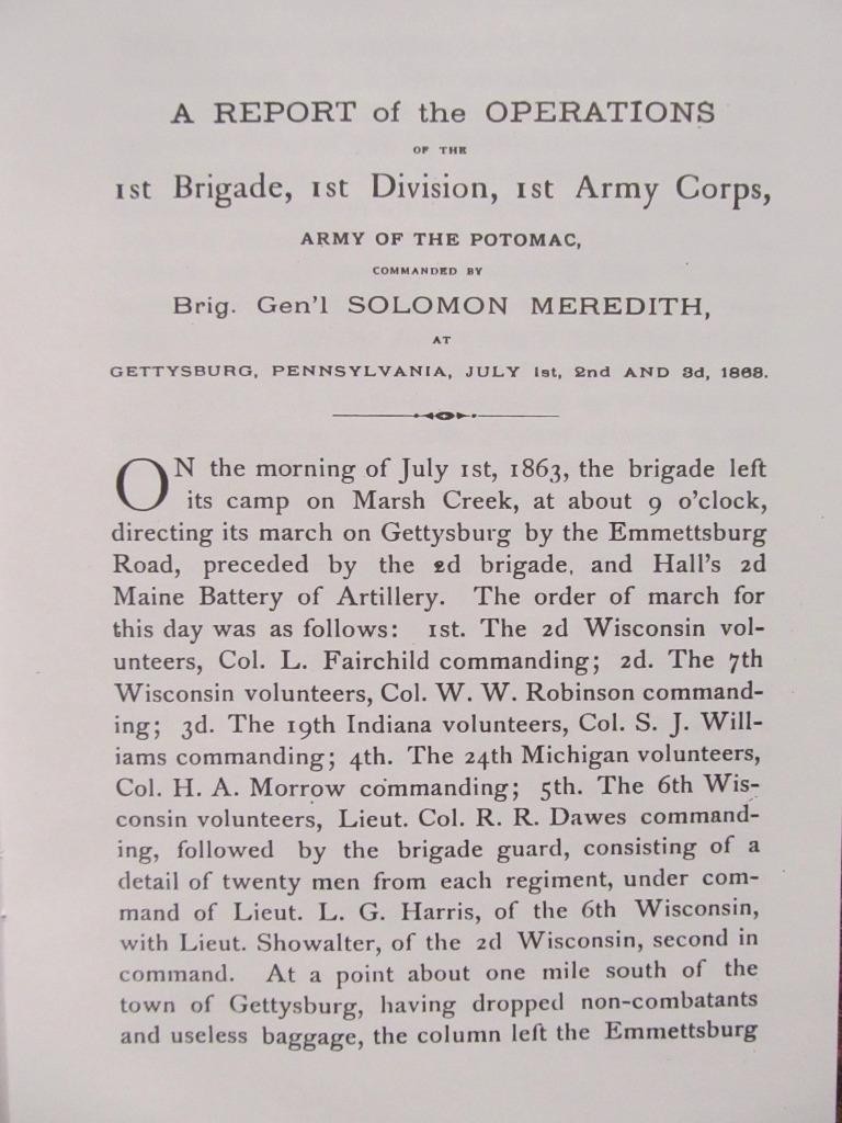 THE IRON BRIGADE AT GETTYSBURG – 1879 OFFICIAL REPORT OF THE BATTLE REPRINT