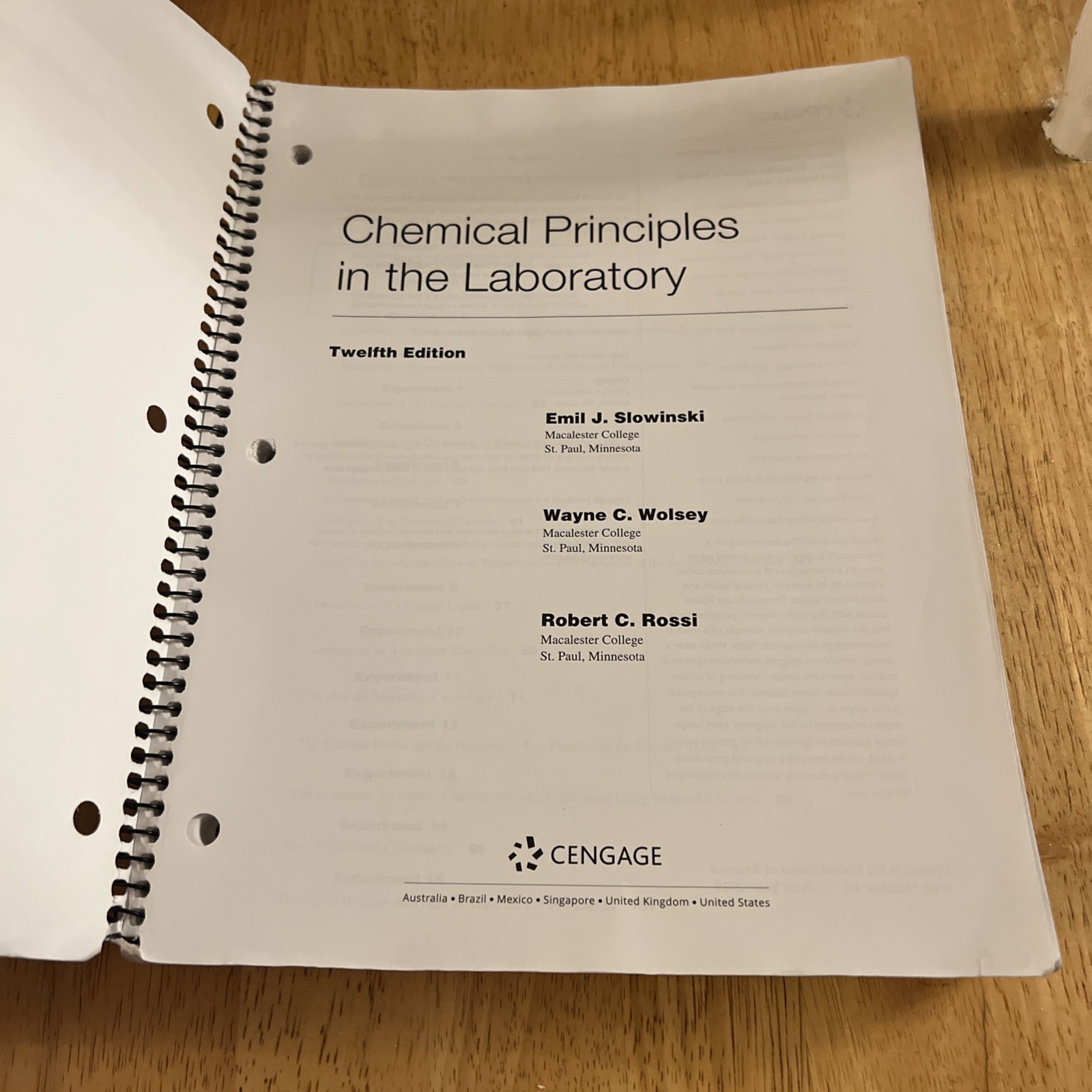 Chemical Principles in the Laboratory by Slowinski, Rossi&Wolsey (2020, Spiral)