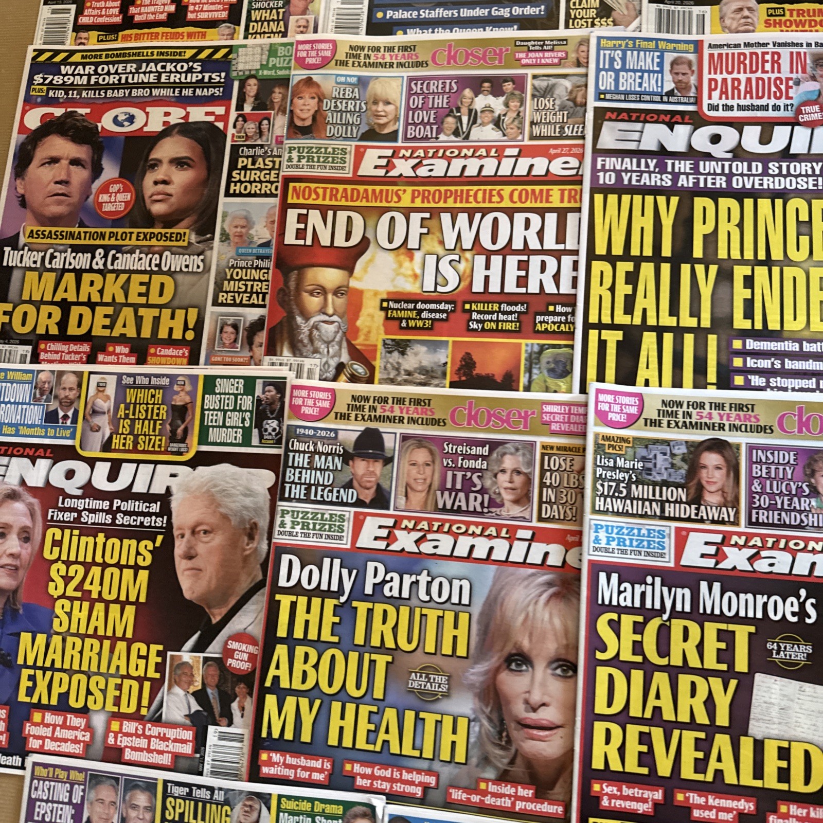 Lot Of 15 NATIONAL EXAMINER Magazines, Globe And Enquirer Mixed Magazine Lot