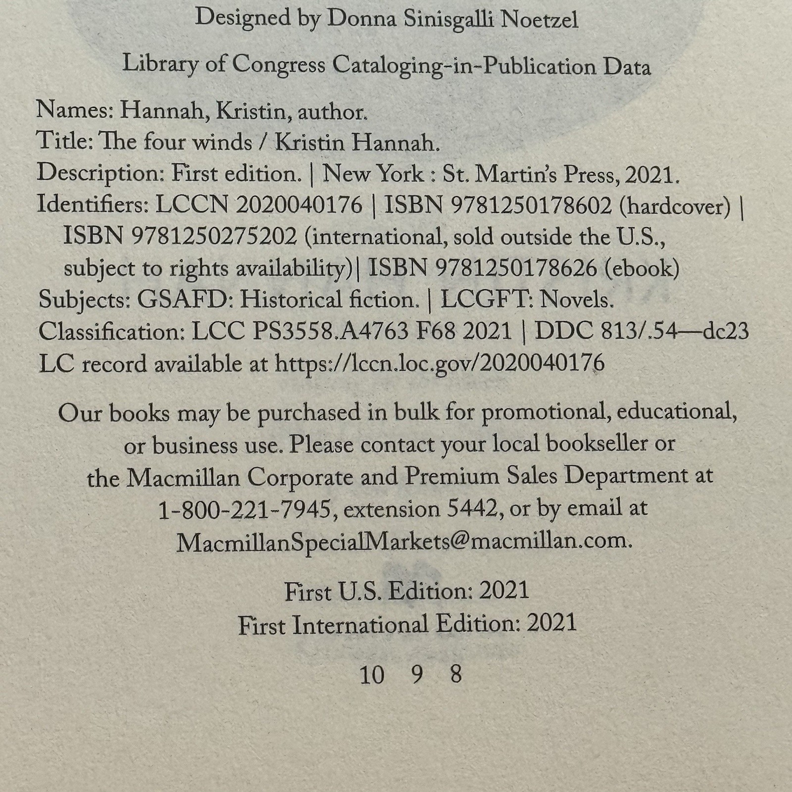 Four Winds : A Novel by Kristin Hannah (2021, Hardcover) First US Edition