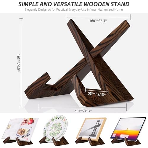Cookbook Stand for Kitchen, Wooden Cook Book Holder, Recipe Book Stand 6.5in