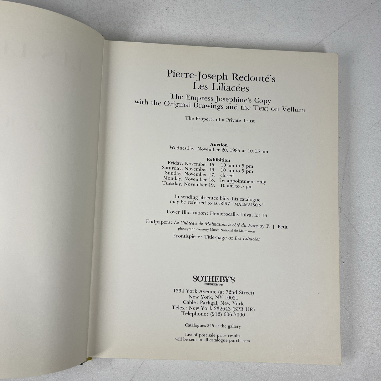 Sotheby’s Catalog Pierre Joseph Redoute Liliacees New York 1983 Hardcover