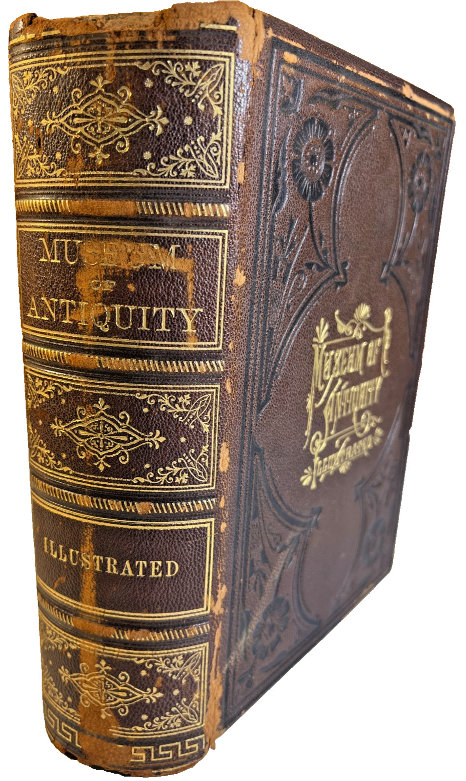 Antique Victorican Book Museum Antiquity 1882 Guilded Ornate Leather Decorative