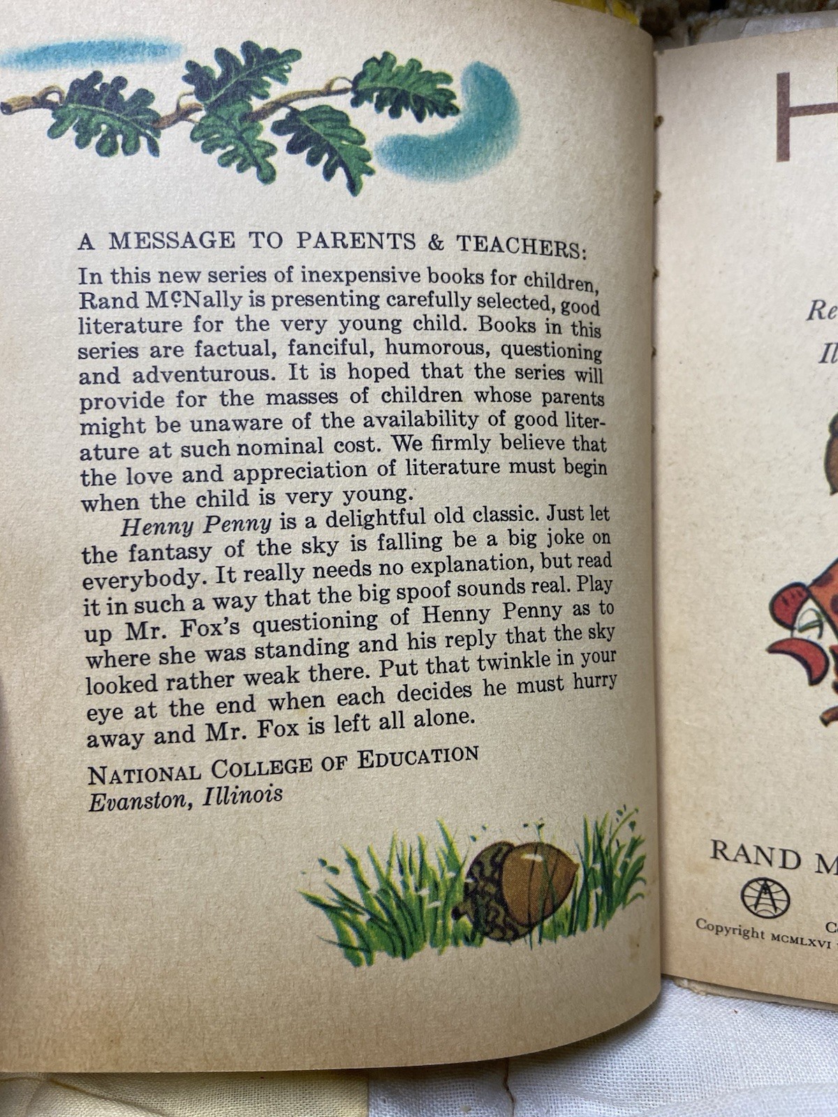 Henny Penny Rand McNally Publishers VTG Childrens Book 1966 Wadsworth