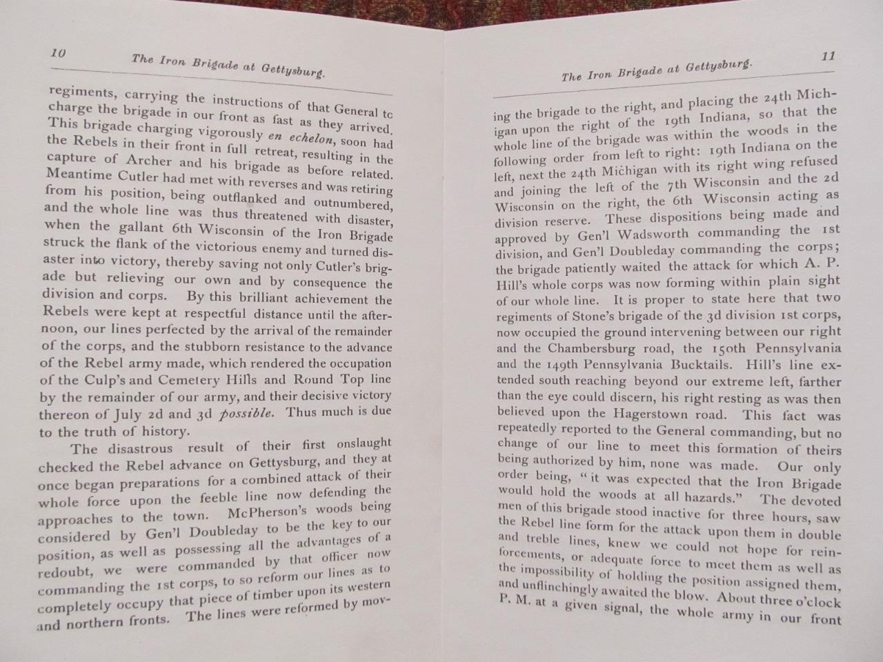 THE IRON BRIGADE AT GETTYSBURG – 1879 OFFICIAL REPORT OF THE BATTLE REPRINT