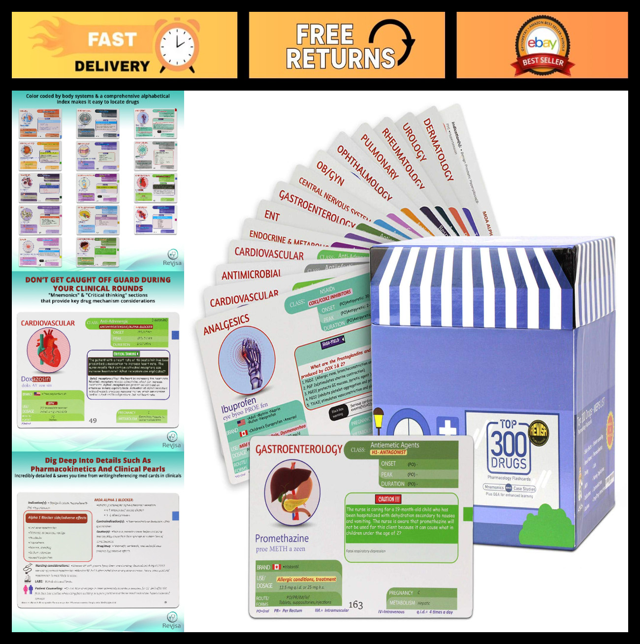300 Drug Pharmacology Flashcards – Study Guide for NCLEX, Nursing, Pharmacy & Me
