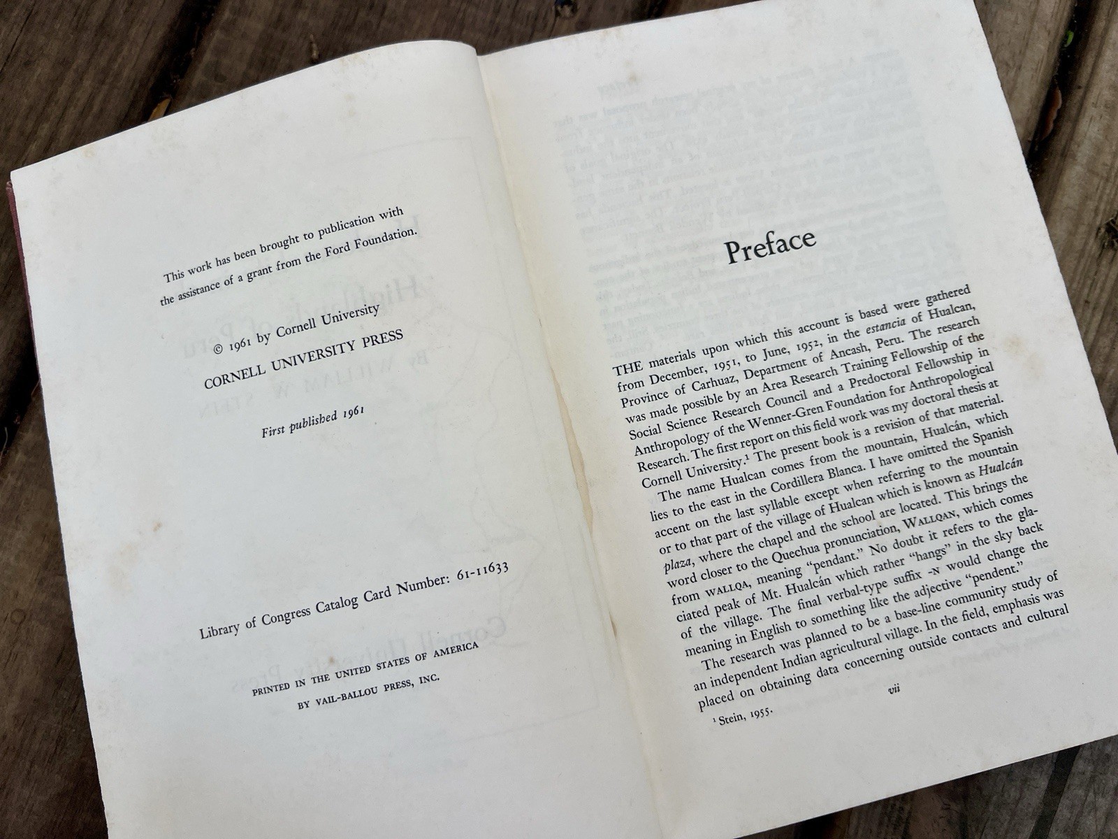 Hualcan: Life in the Highlands of Peru 1961 William Stein HC VTG SIGNED UNIQUE