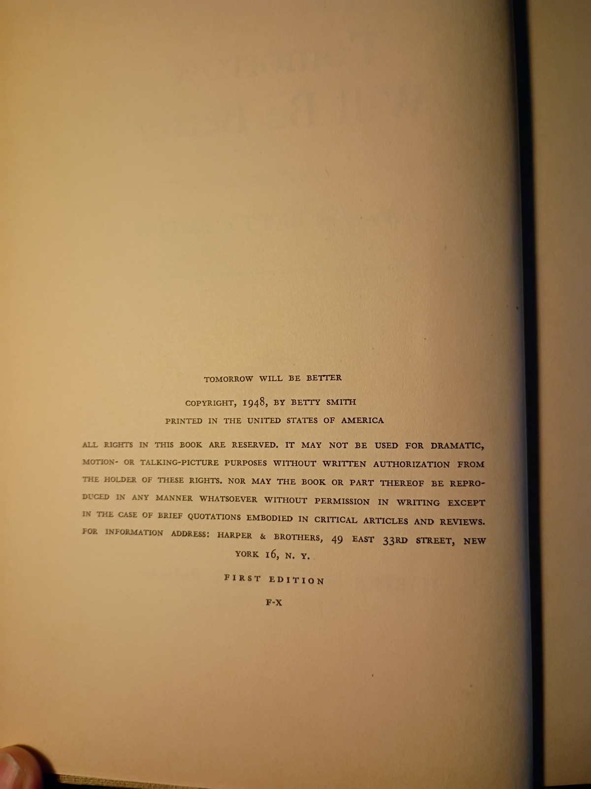 1948 FIRST EDITION Betty Smith TOMORROW WILL BE BETTER Brooklyn 1920’s