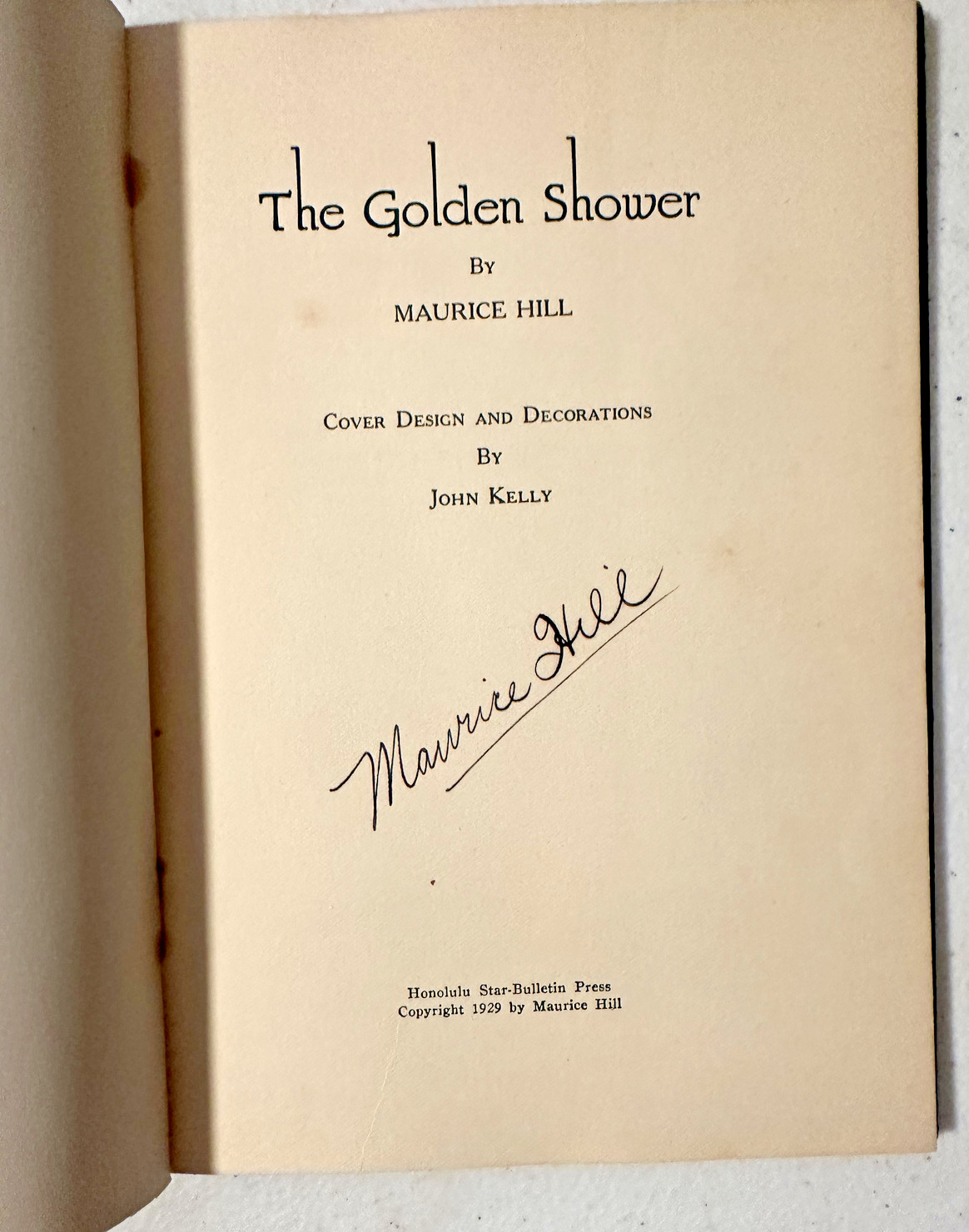 Golden Shower Maurice Hill SIGNED 1929 Hawaii Honolulu Star Bulletin John Kelly