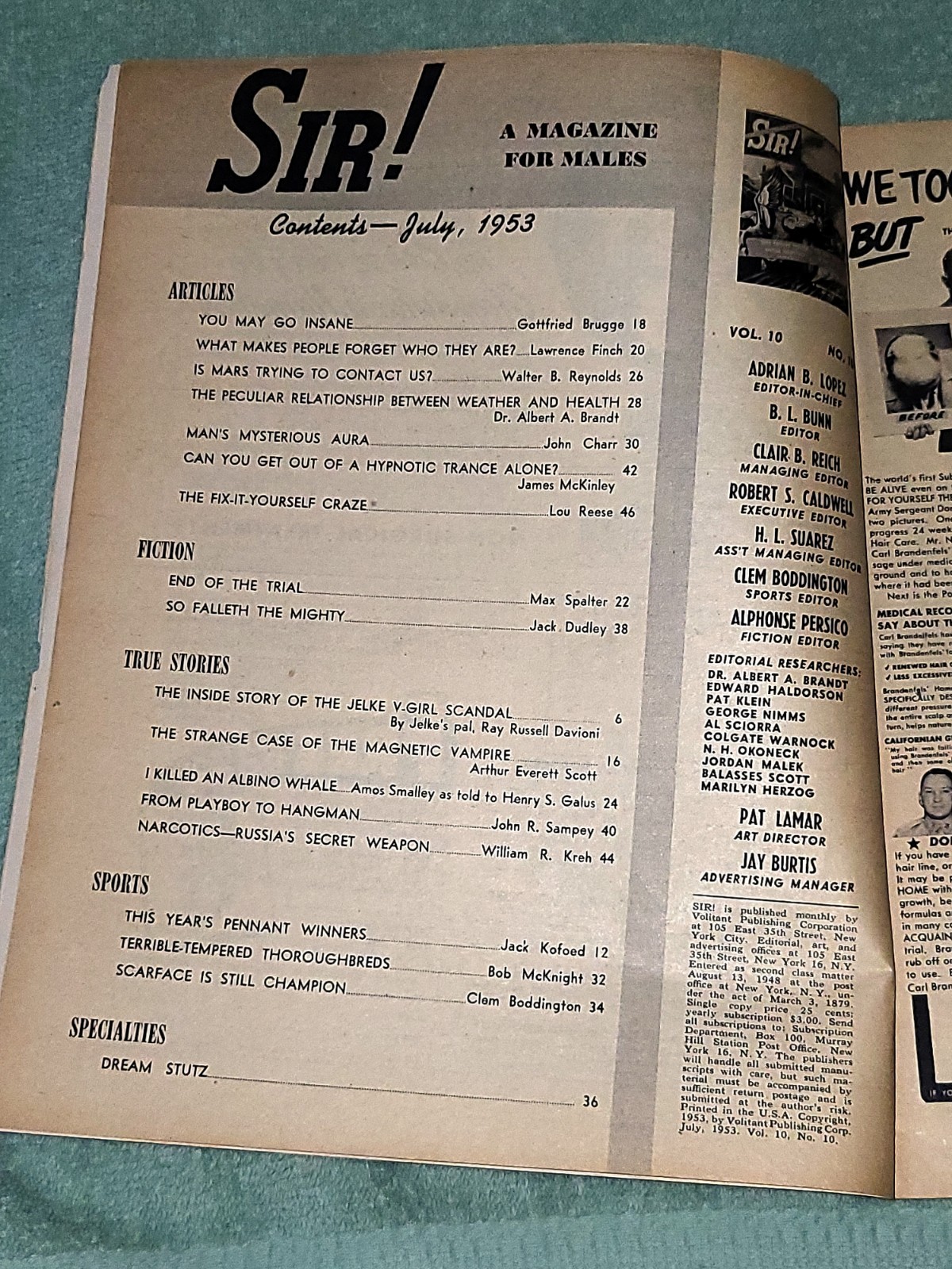 Sir! Magazine July 1953 Vintage Men’s Action/Adventure Men’s Interest VG/FINE