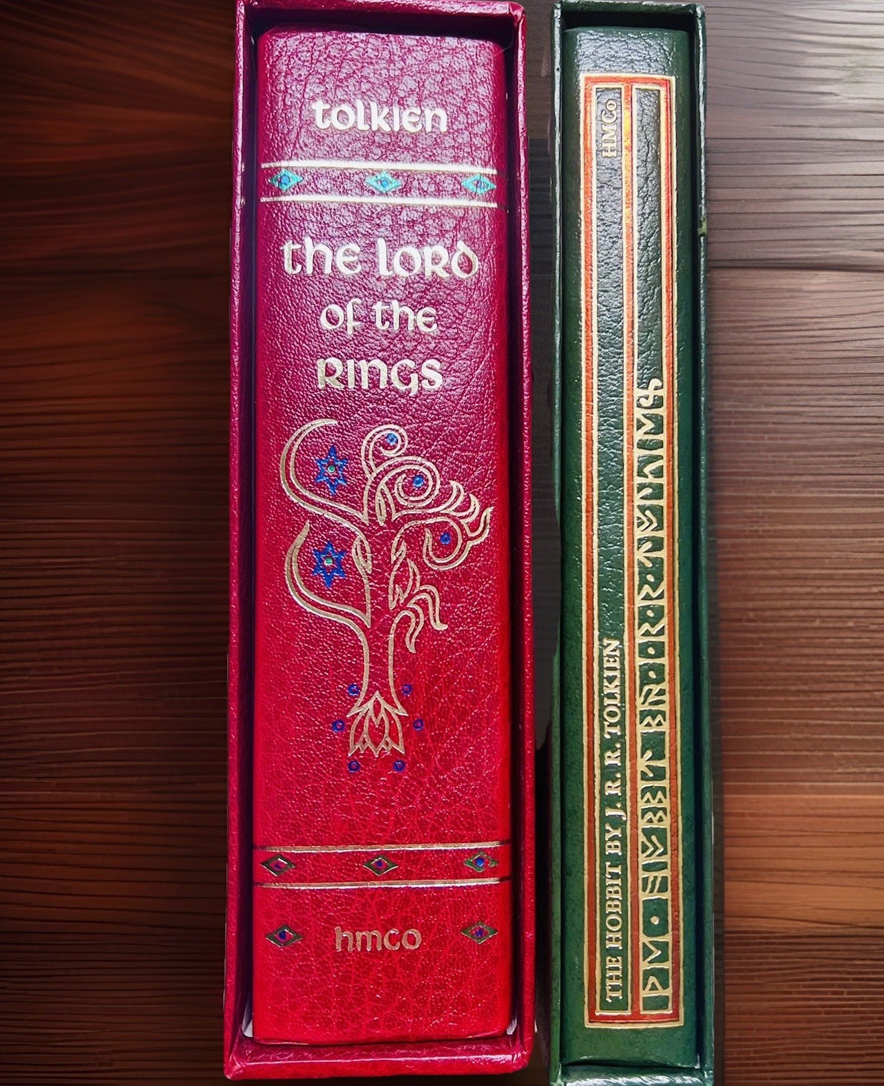 1987 Tolkien LOTR Red Leather Collector’s Edition w/ Map Illustrated Hobbit Set