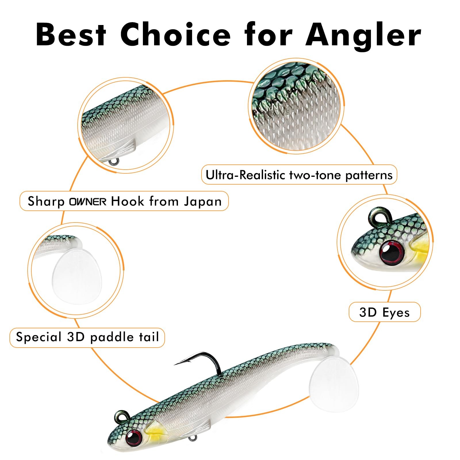 TRUSCEND Shadtale Easy Catch Soft Fishing Lures with BKK 5in (13cm), 5″,1.2oz