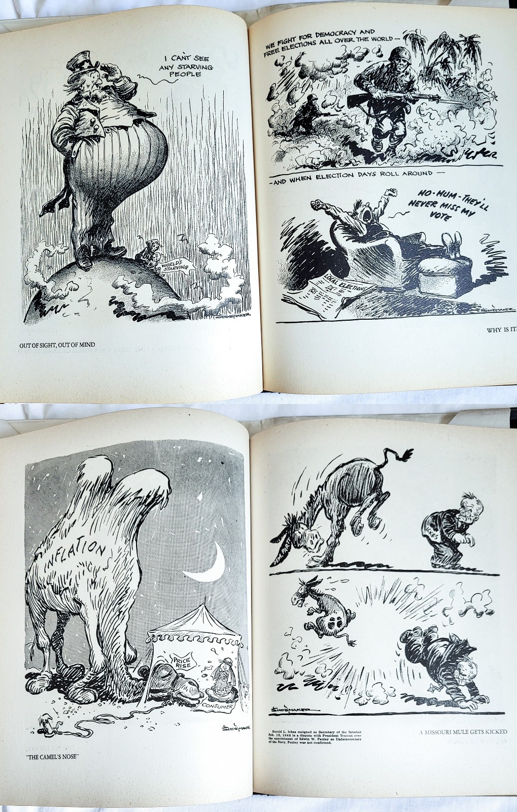 *DUAL SIGNED SKETCH* Vaughn Shoemaker Cartoons 1945-46 Murray Harris Collection