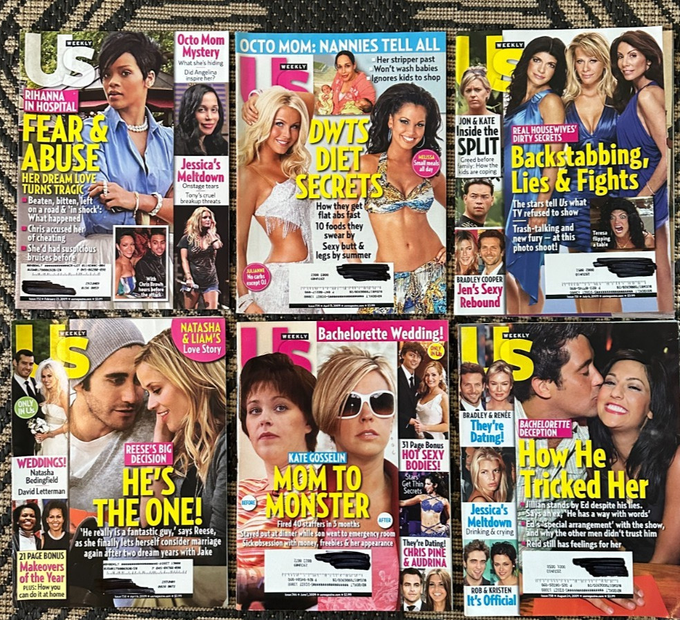 Vintage Lot of 6 US Weekly Magazines 2009 Celebrity Gossip Fashion Party Life