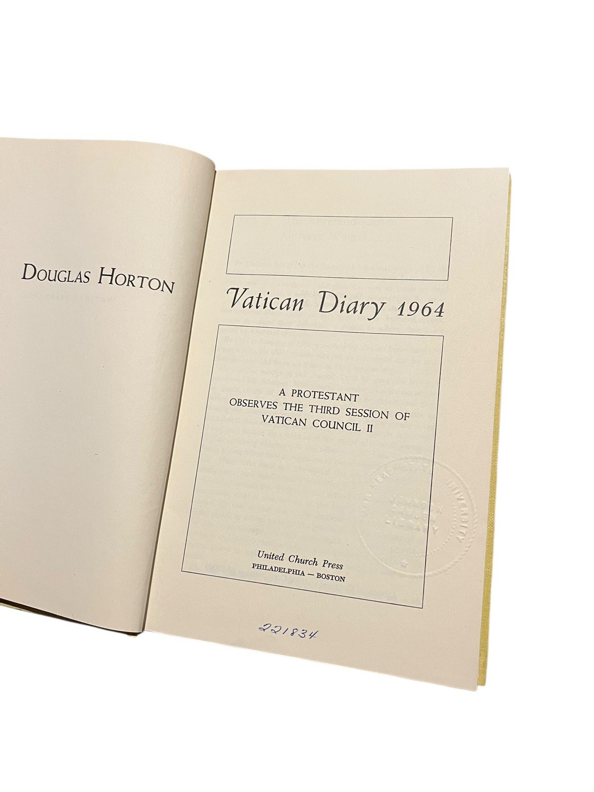 Vatican diary 1963 Douglas Horton Hardcover Published By United Church Press