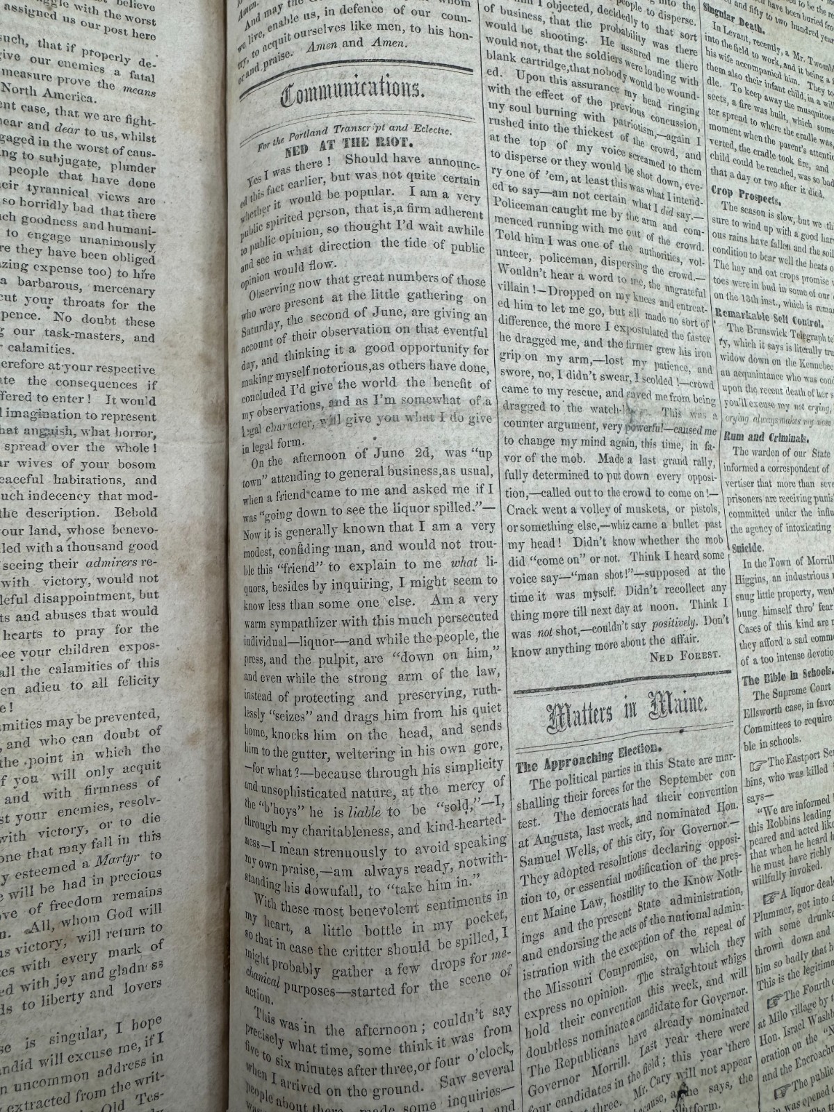 SCARCE 1855-56 Portland Transcript Newspaper Rum Riot Mormon Slavery California
