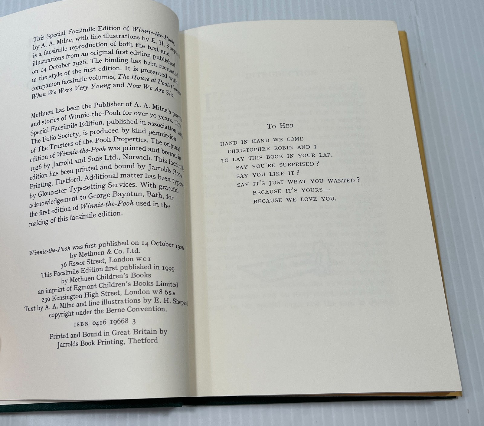 Winnie the Pooh, A.A.Milne, Highest Quality Facsimile of 1926 First Edition DJ