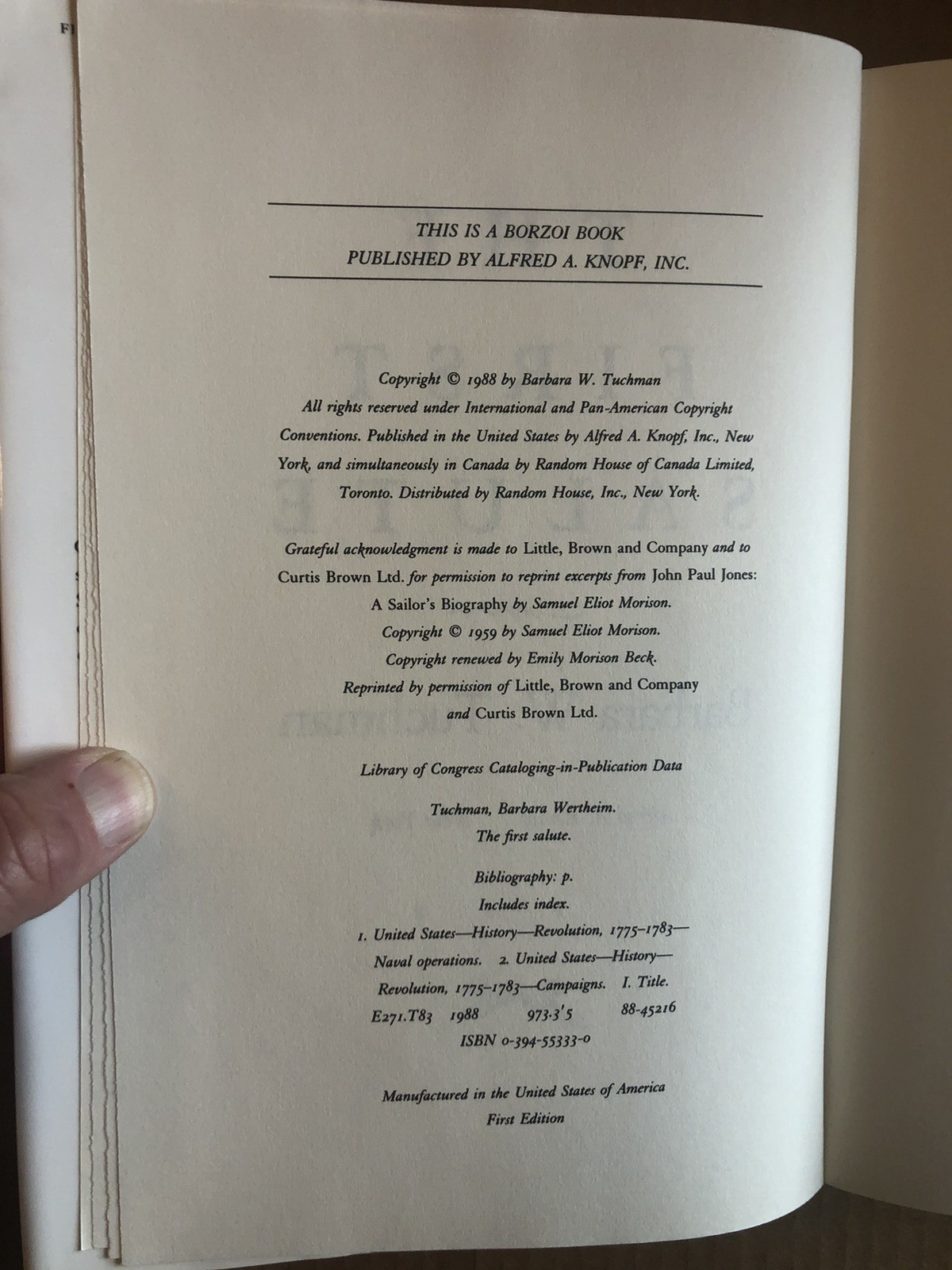 The First Salute. Barbara W. Tuchman Knopf 1988 First Edition