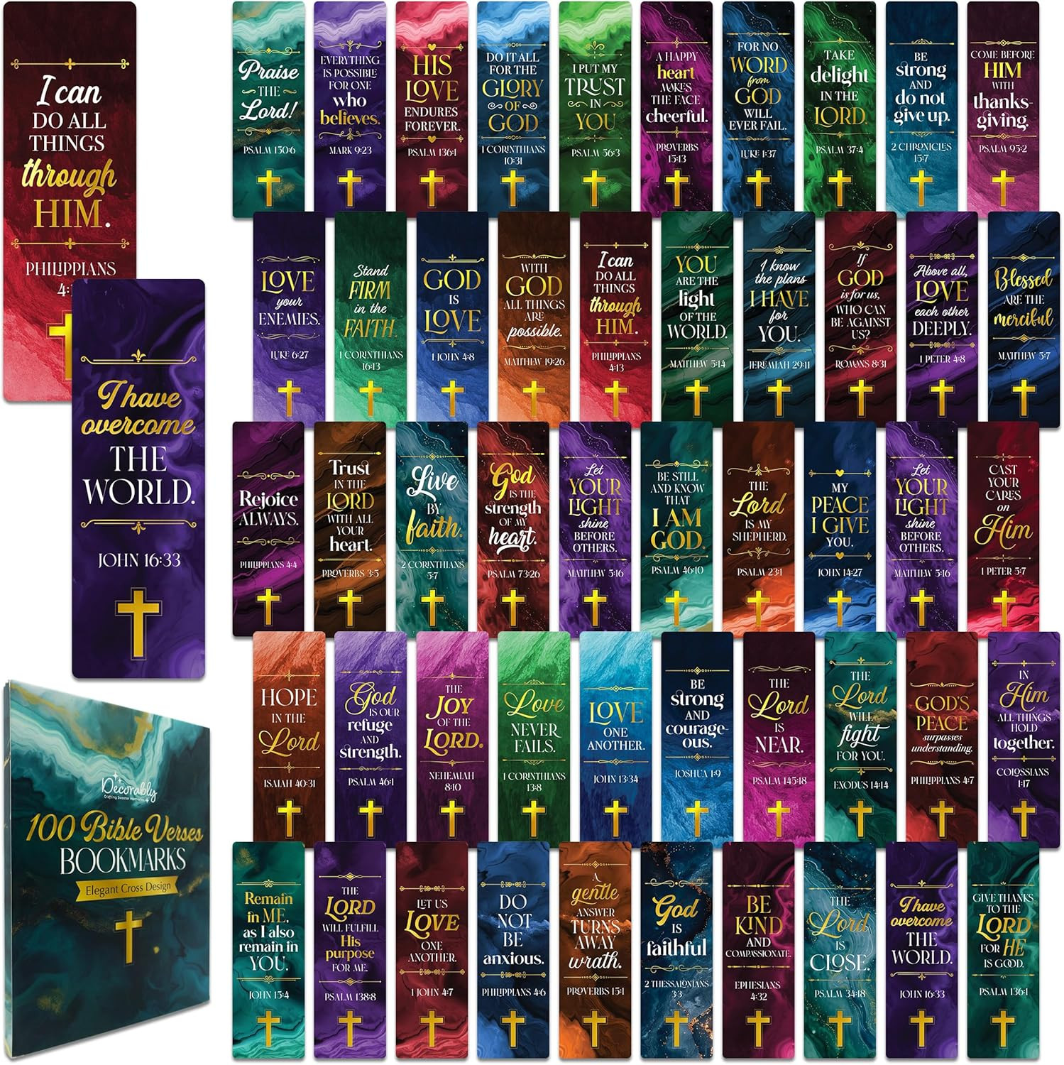 Gold Foil Religious Bookmarks Bulk Bible Verses Page Marker set 100 Pk