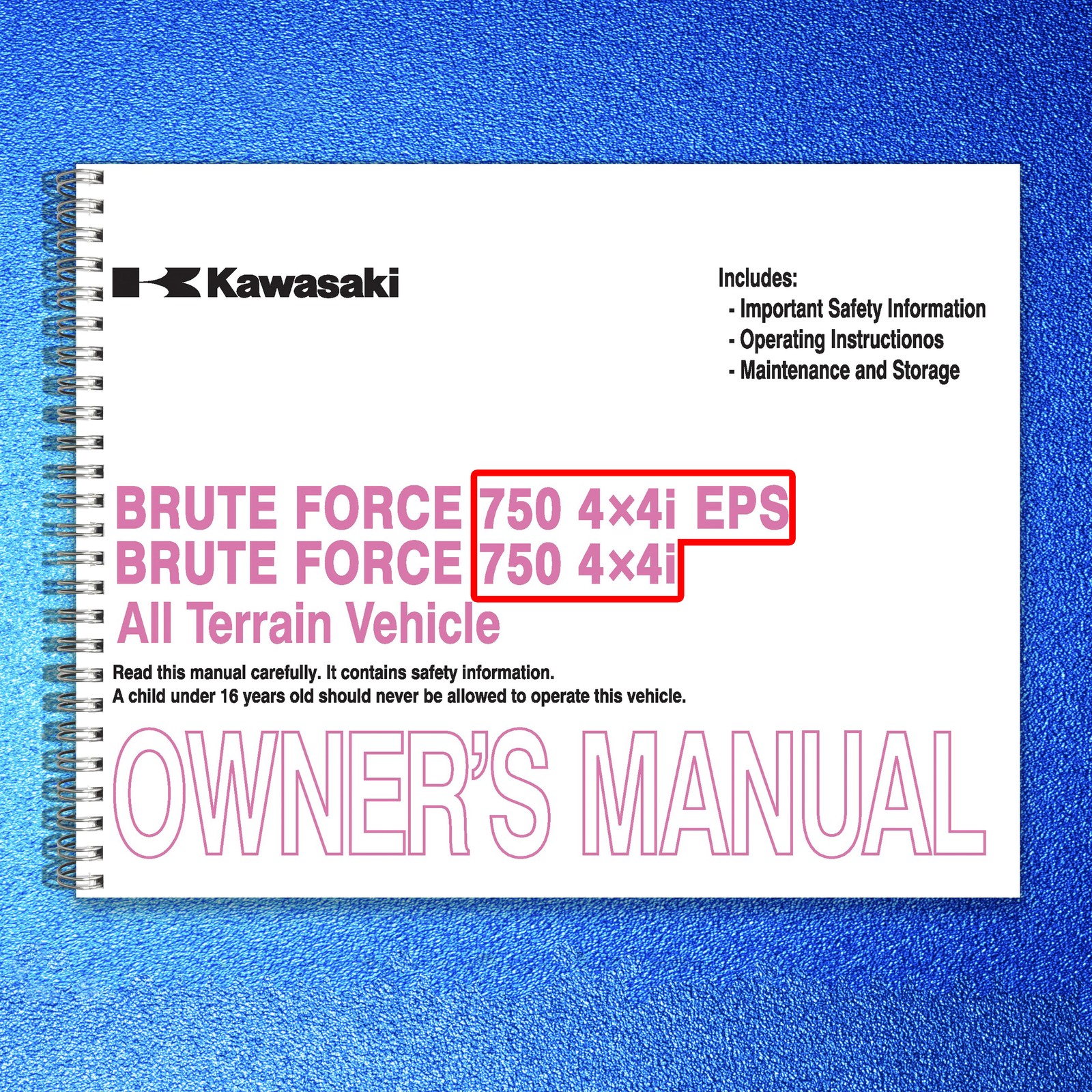KAWASAKI Brute Force 750 4x4i EPS Owners Manual 2012 – WIRE BOUND – TOUGH COVERS