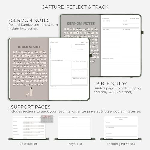 Daily Christian Bible Study Journal for Women & Men, 8.27×5.83” Grayish-green