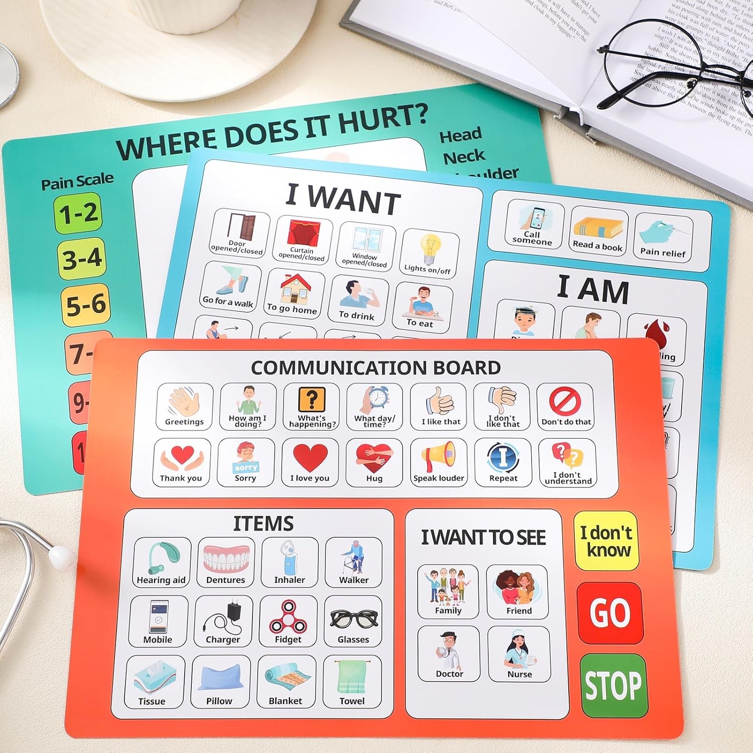 Fuyoooo 3 Pcs Communication Boards for Non Verbal Adults 11.81 x 8.27 Inches Col
