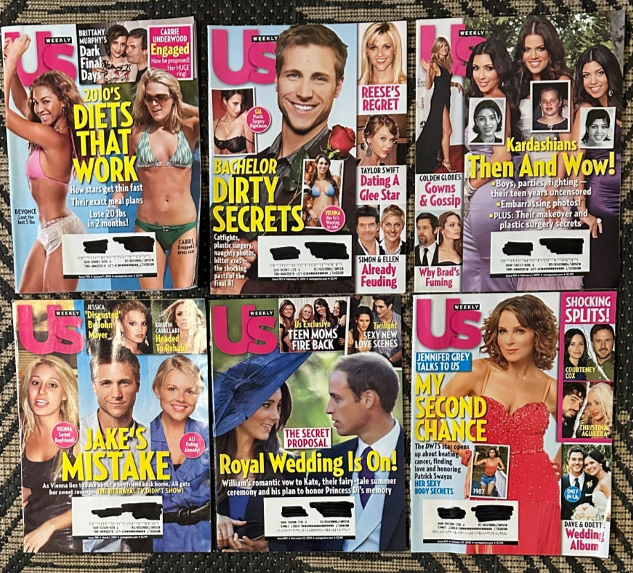 Vintage Lot of 6 US Weekly Magazines 2010 Celebrity Gossip Fashion Party Life