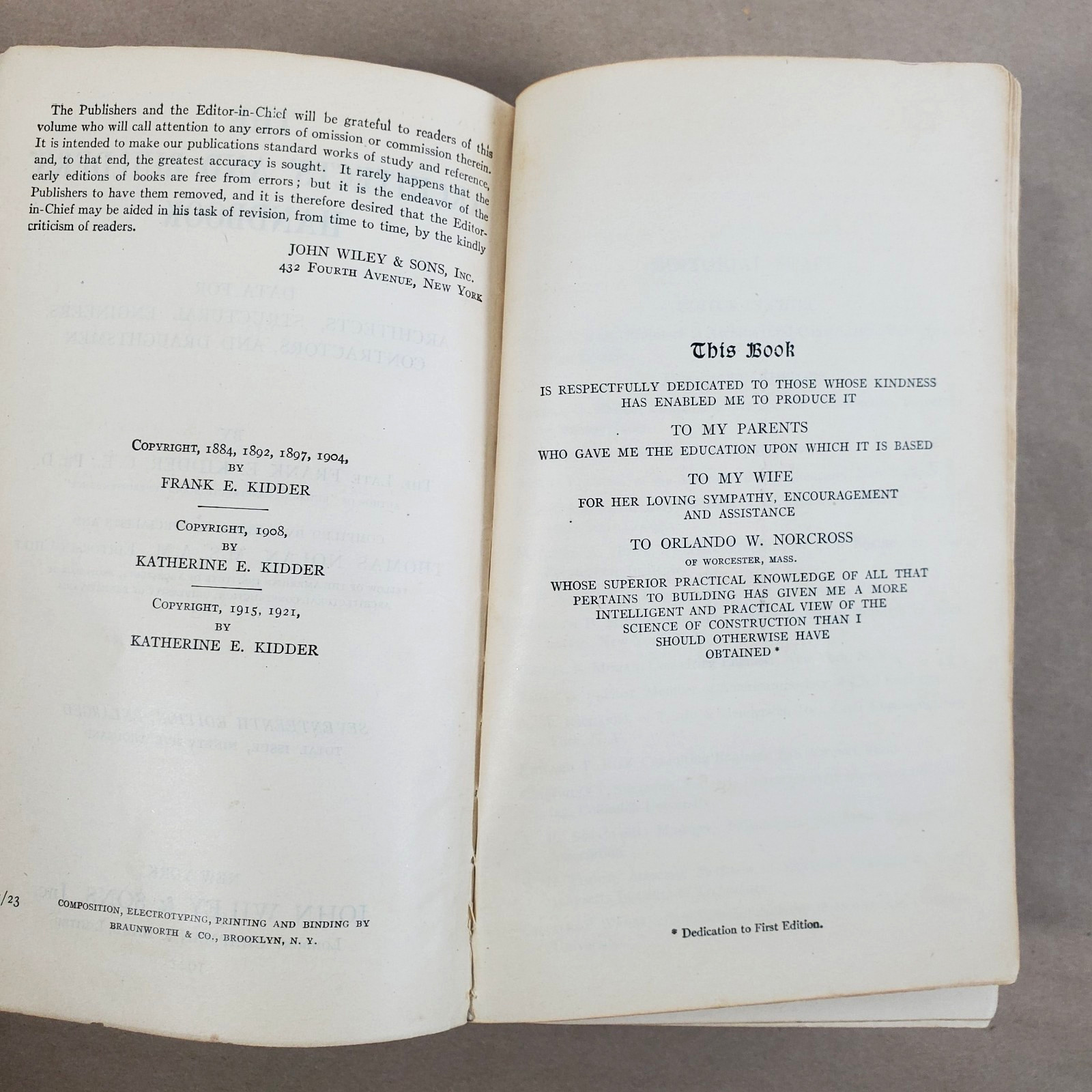 1921 Kidder-Nolan Architects’ and Builders’ Handbook 17th Ed John Wiley Leather