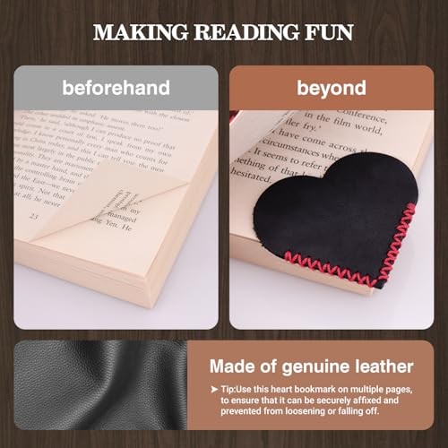 Genuine Leather Heart Bookmarks, Handmade Corner Page Book Marks, Gifts 6 in 1