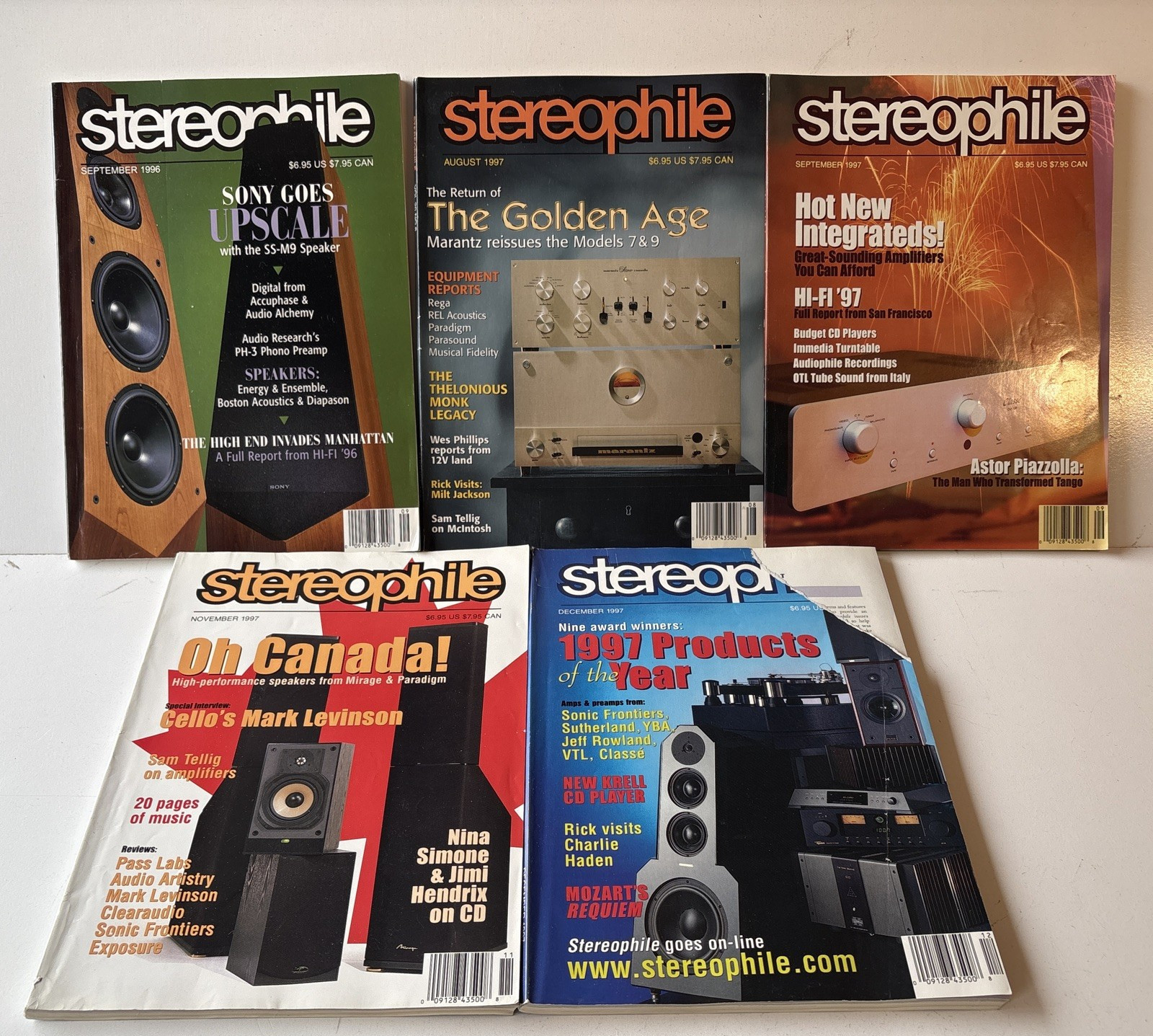 Lot of 5 Stereophile Magazines 1990’s (U14)