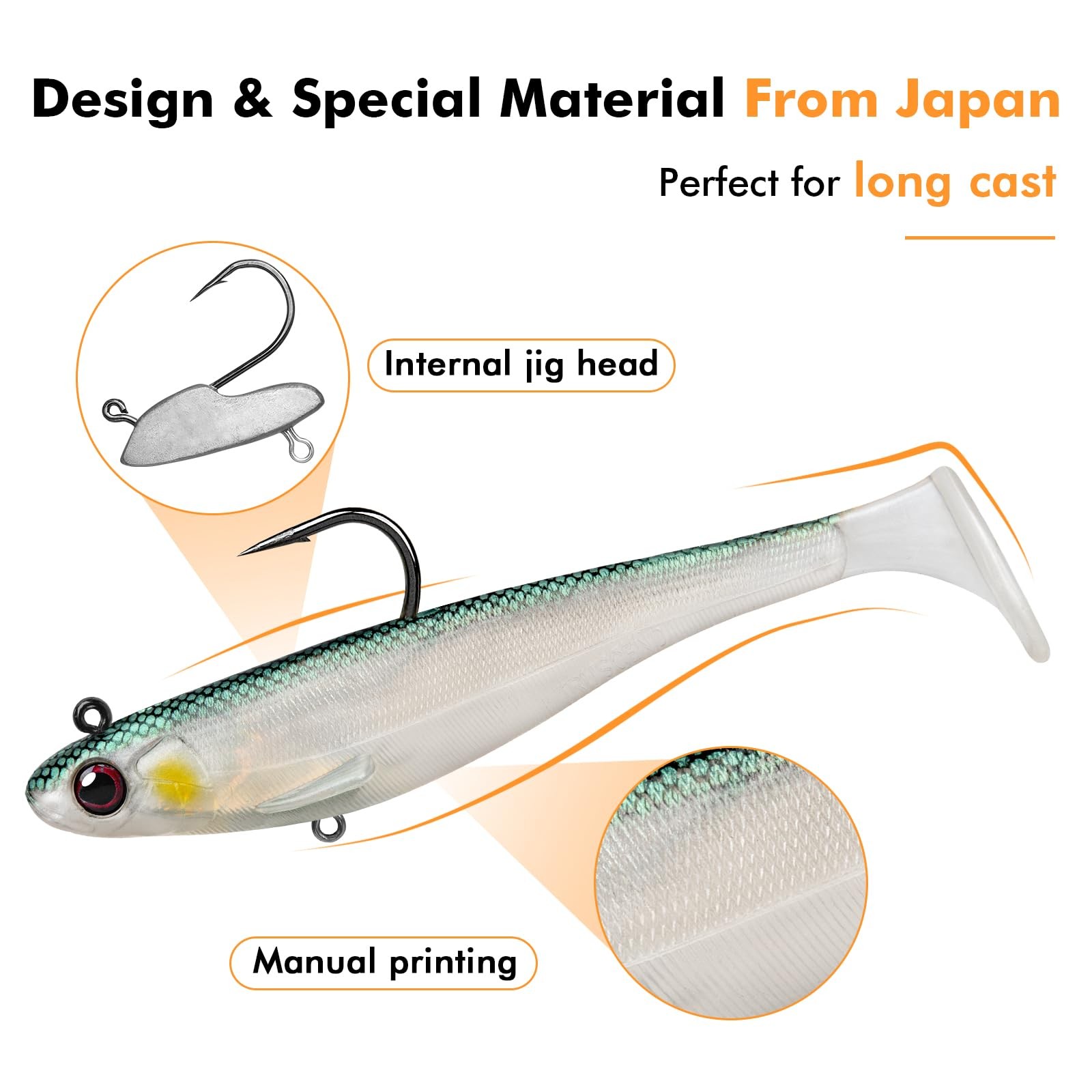 TRUSCEND Shadtale Easy Catch Soft Fishing Lures with BKK 5in (13cm), 5″,1.2oz