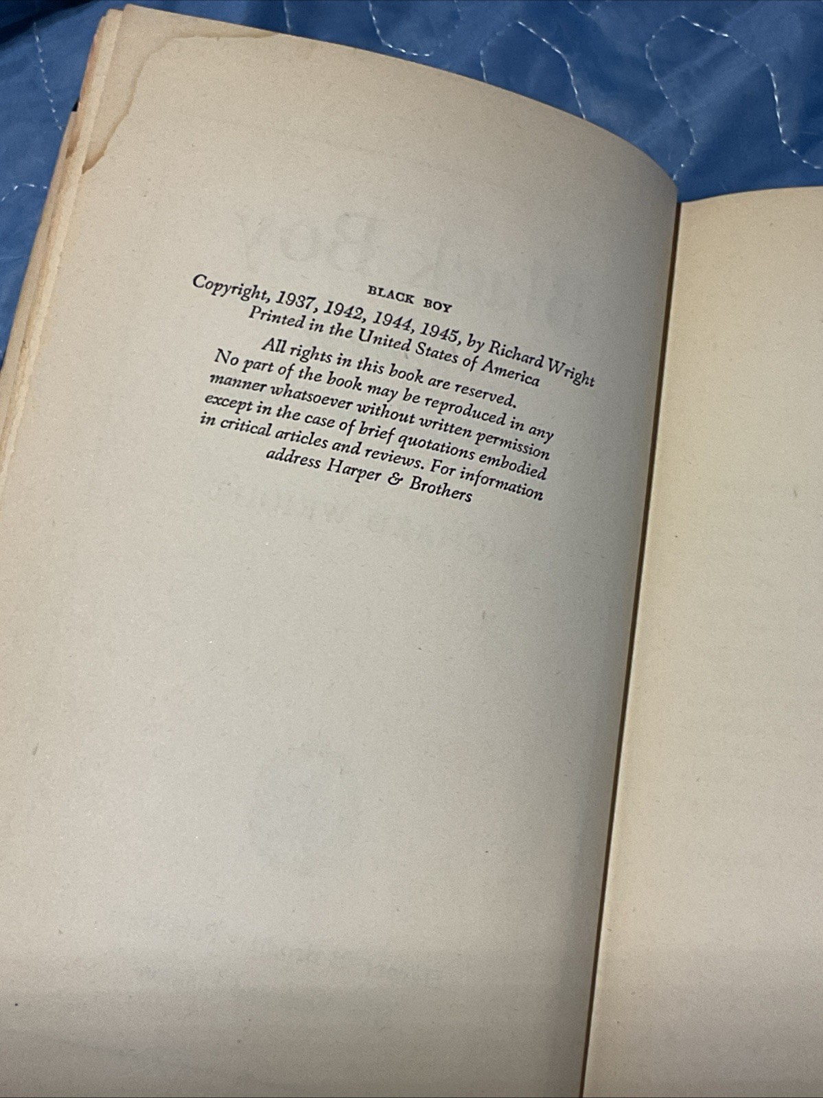 Black Boy By Richard Wright Book 1945 HC Harper & Bros