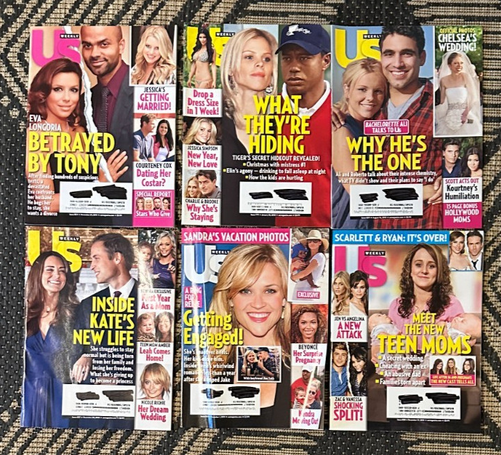 Vintage Lot of 6 US Weekly Magazines 2010 Celebrity Gossip Fashion Party Life