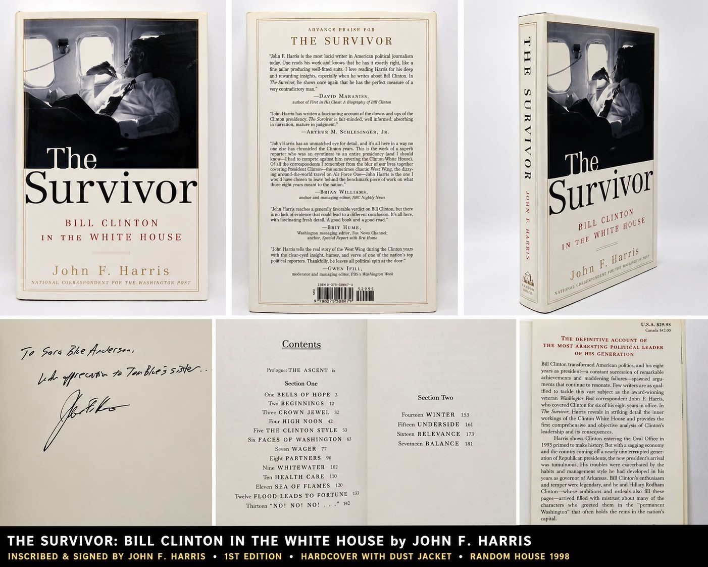 Signed The Survivor John F Harris Bill Clinton White House Hardcover 1st Ed 1998